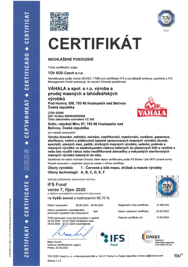 Obhájili jsme certifikát IFS Food